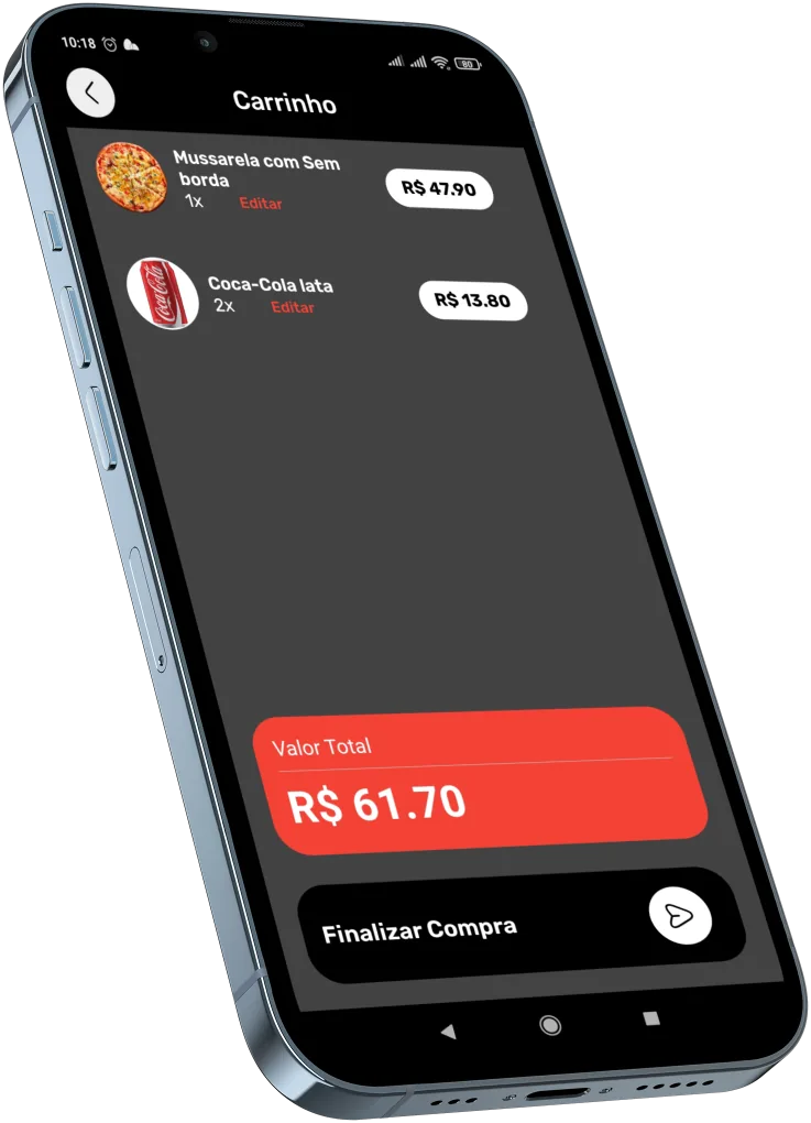 Tela do carrinho de compras do Ponto Delivery