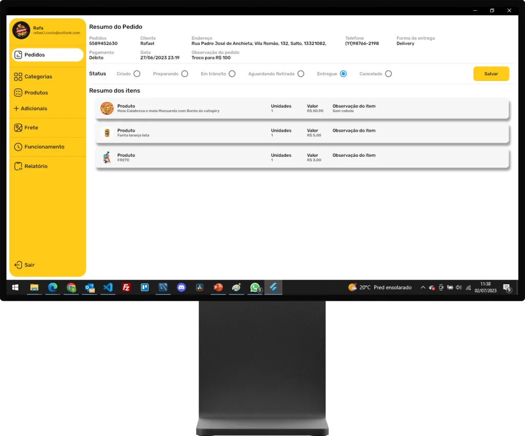 Painel administrativo do Ponto Delivery