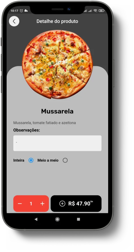 Tela de seleção de produto no cardápio digital